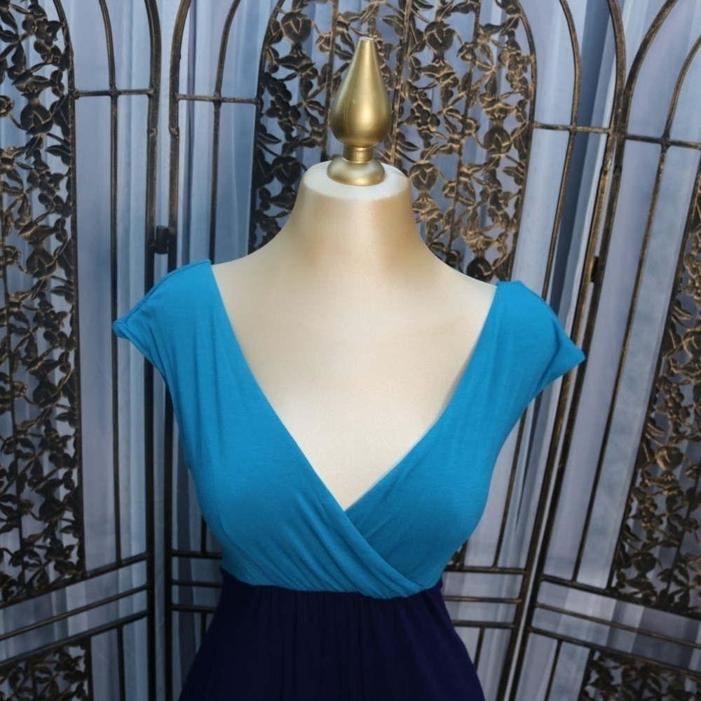 Tiffany Rose Jewel Block, Elegant Comfy Maternity Maxi Dress, Biscay Blue - Picture 4 of 10